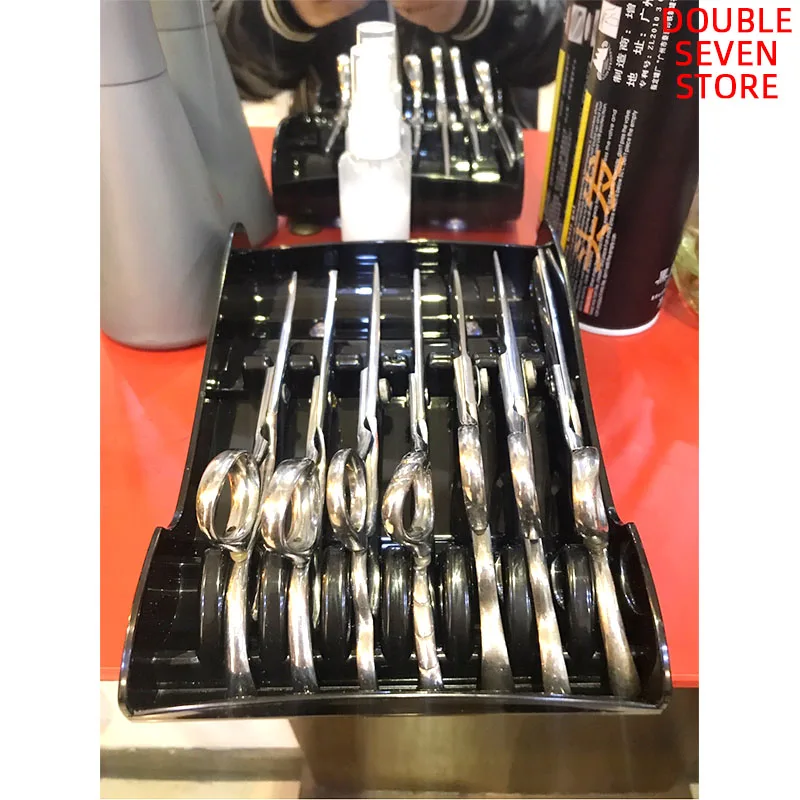 

Hair Scissor Holder Rack Salon Shears Stand Rack Case 6 Slot Hair Scissor with 2 Sucker Scissors Storage Box For Store Shop