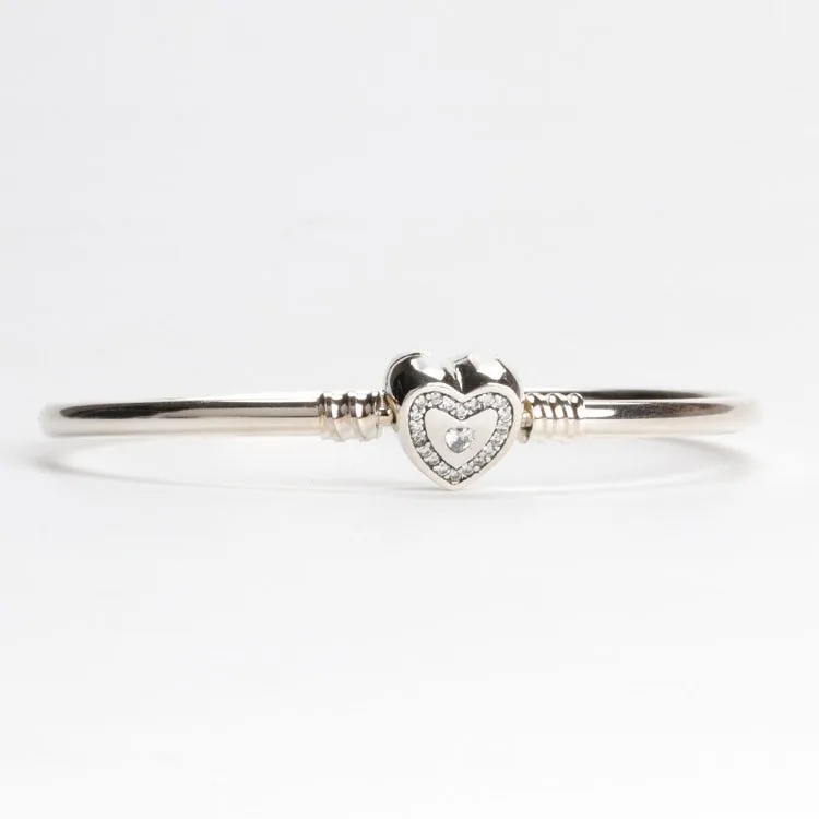 

Original 925 Sterling Silver Pan Bracelet Shiny Heart With Crystal Cz Bracelet Fit European Charm Bracelets Women Jewelry
