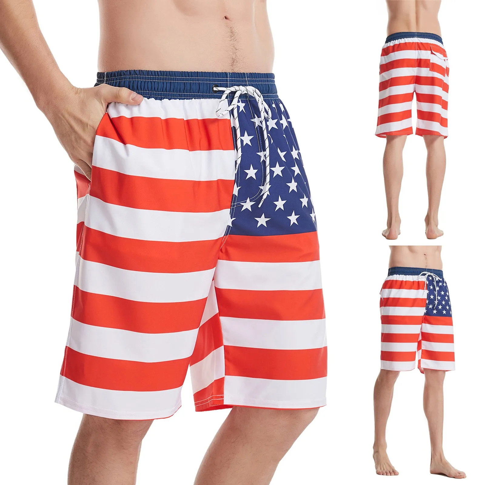 

Шорты мужские пляжные с принтом в виде американского флага, свободные бриджи с эластичным поясом, спортивные уличные штаны, на лето