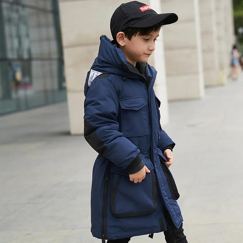 Пуховая куртка для мальчиков новая стильная Длинная зимняя плотная корейская