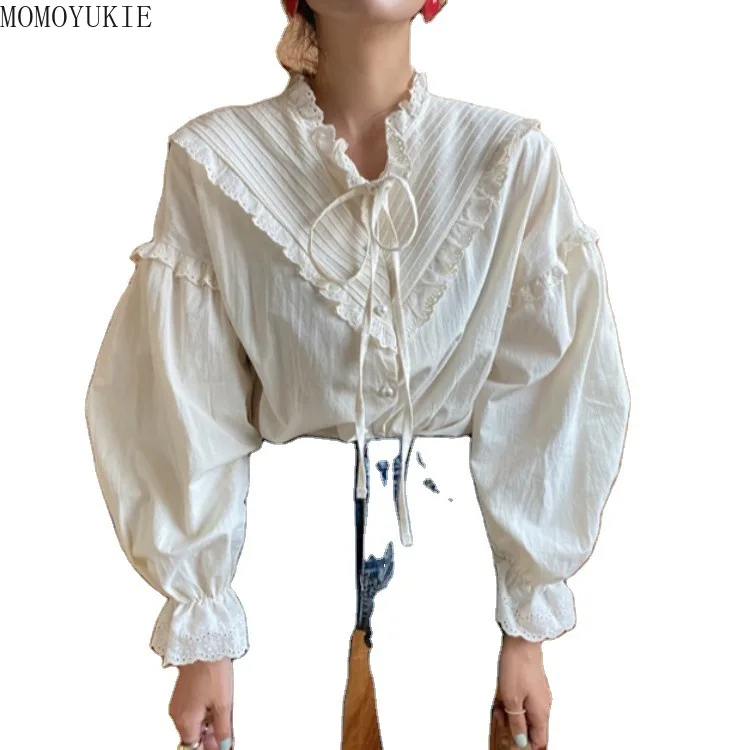 Женская винтажная блузка с длинным рукавом однотонная Свободная Повседневная