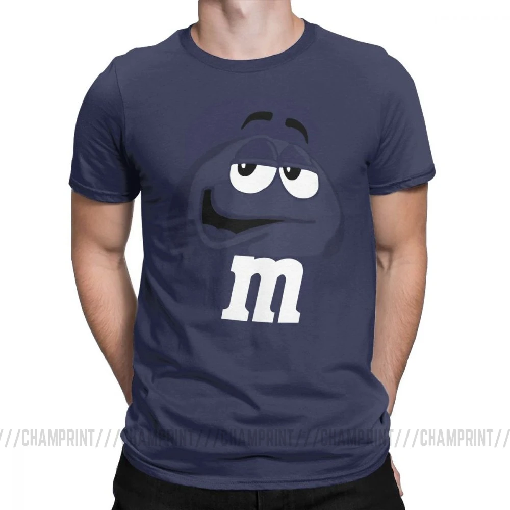 M&M's Chocolate Candy Character Face Tees Short New Fashion T Shirt Men's Pure Cotton Amazing T-Shirt Sleeve Tops Plus Size - Color: Navy Blue