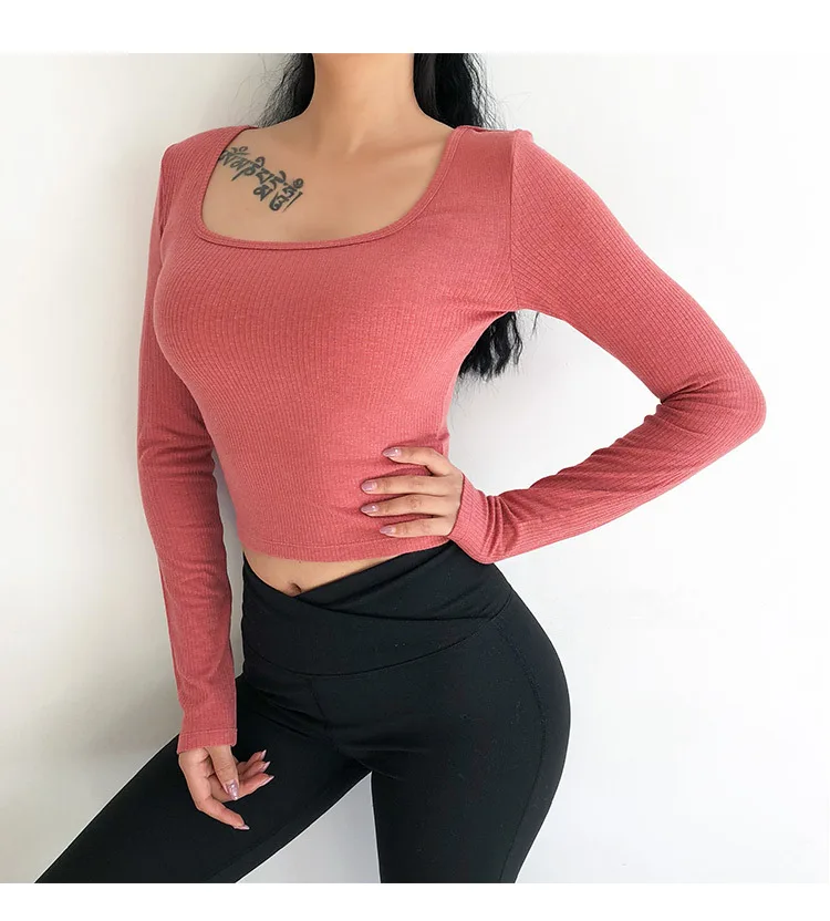 Crewneck сексуальная тонкая нить Одежда для фитнеса стрейч Влагоотводящая футболка
