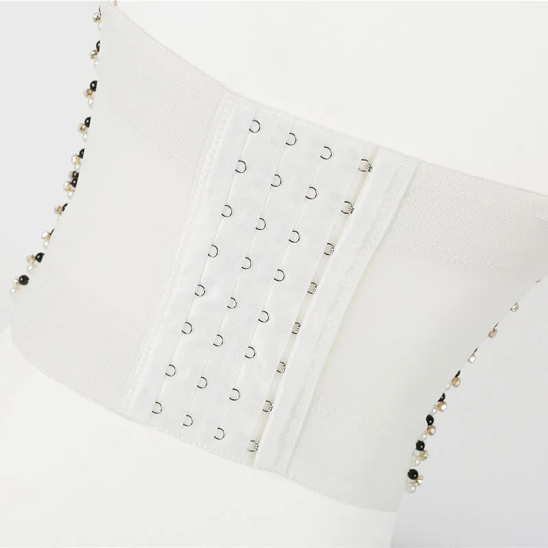WYS.JL New Beaded White Red Corset Stage Show Crop Top Sexy Nightclub Women's Tube Top #2586