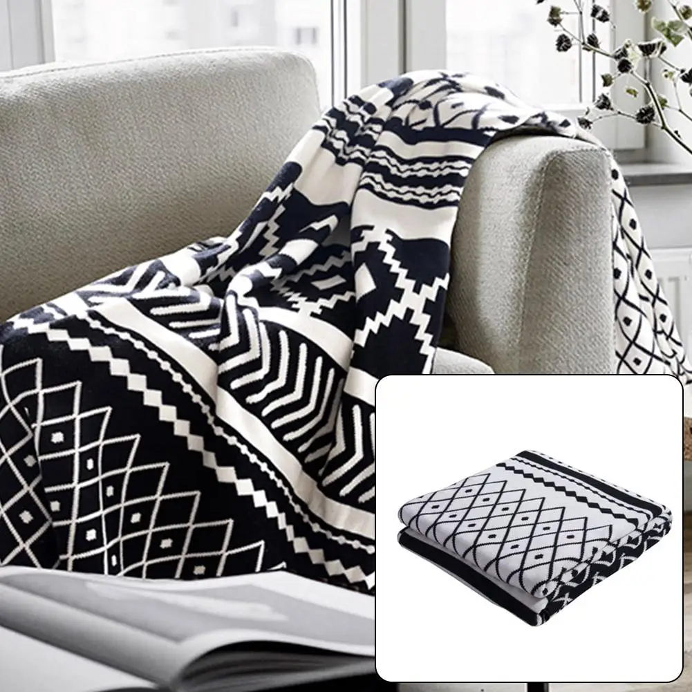 

Cotton Knit Blanket Sofa Soft Blankets Skin Friendly Black White Breathable Blanket for Sofa Office Car Travel Air Conditioning