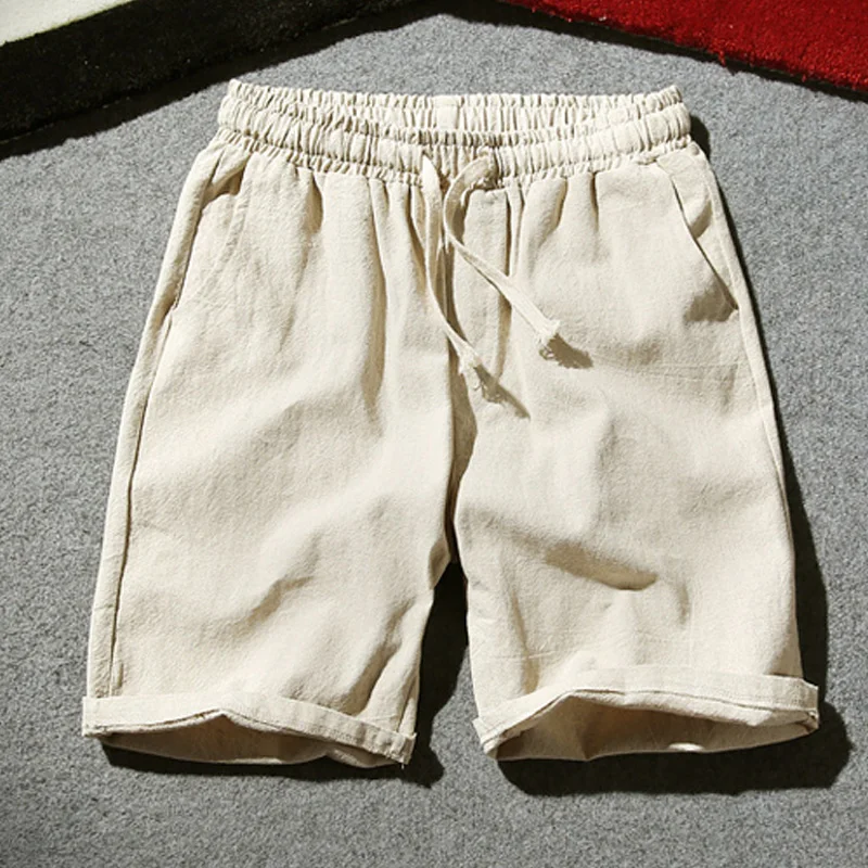 

Mens Summer Shorts Cotton Linen Solid Drawstrings Waist Short Pants Casual TC21
