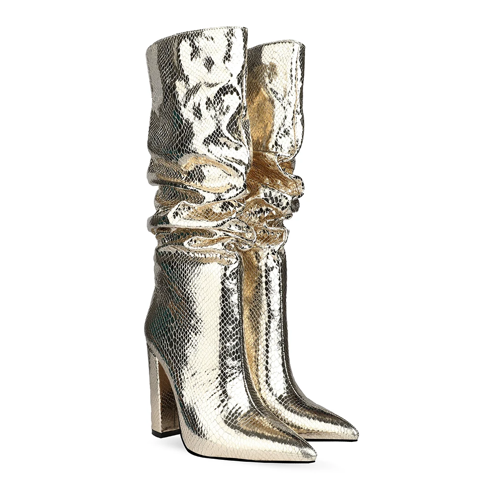 

Ohichiic Fashion Snakeskin Print High Heel Women's Shoes Sexy Pointed Toe Chunky High Heel Thigh High Boots for Women