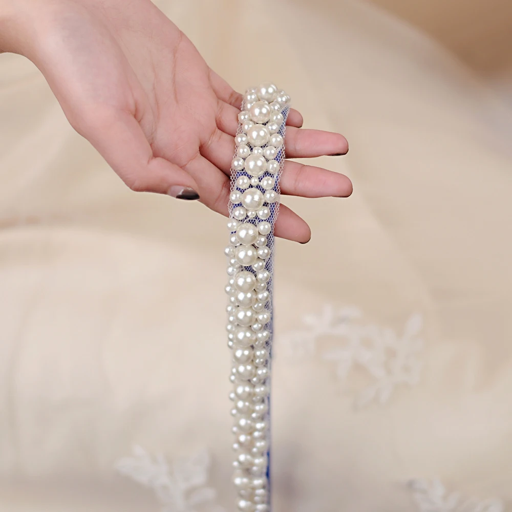 

TRiXY S184 Elegant Pearls Wedding Belt Pearls Bridal Belt Sliver Rhinestones satin Bridal Sash For wedding dress accessories