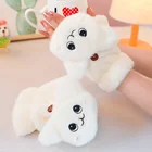 Перчатки женские зимние из кроличьего меха, с откидными пальцами, теплые, плюшевые, толстые, милые, для сенсорного экрана, E65