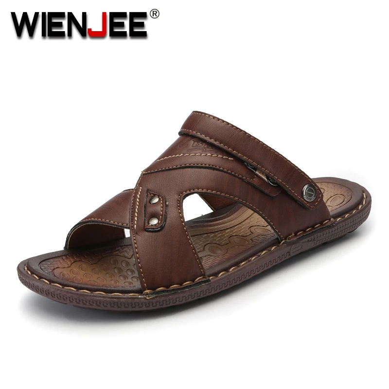 Летние сандалии для мужчин Кожаные пляжные дышащие Удобные мягкие