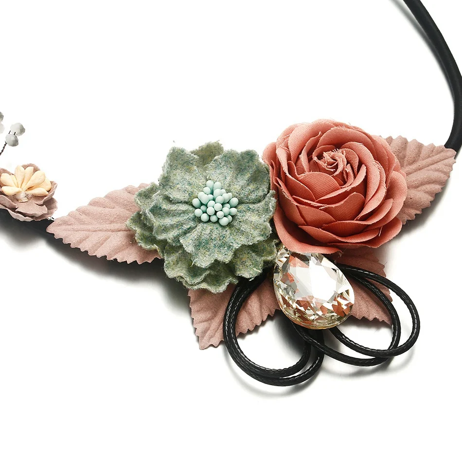 Женское трикотажное ожерелье с цветком и листком эффектные ожерелья подвески