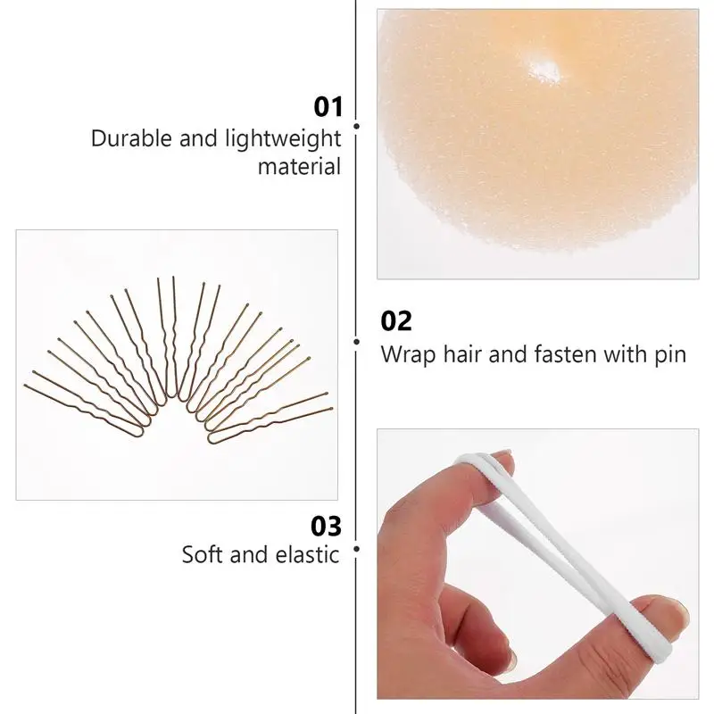 

2 Sets Hair Bun Maker Elastic Hair Ties U-shaped Hairpins Hair Styling Tool Kits