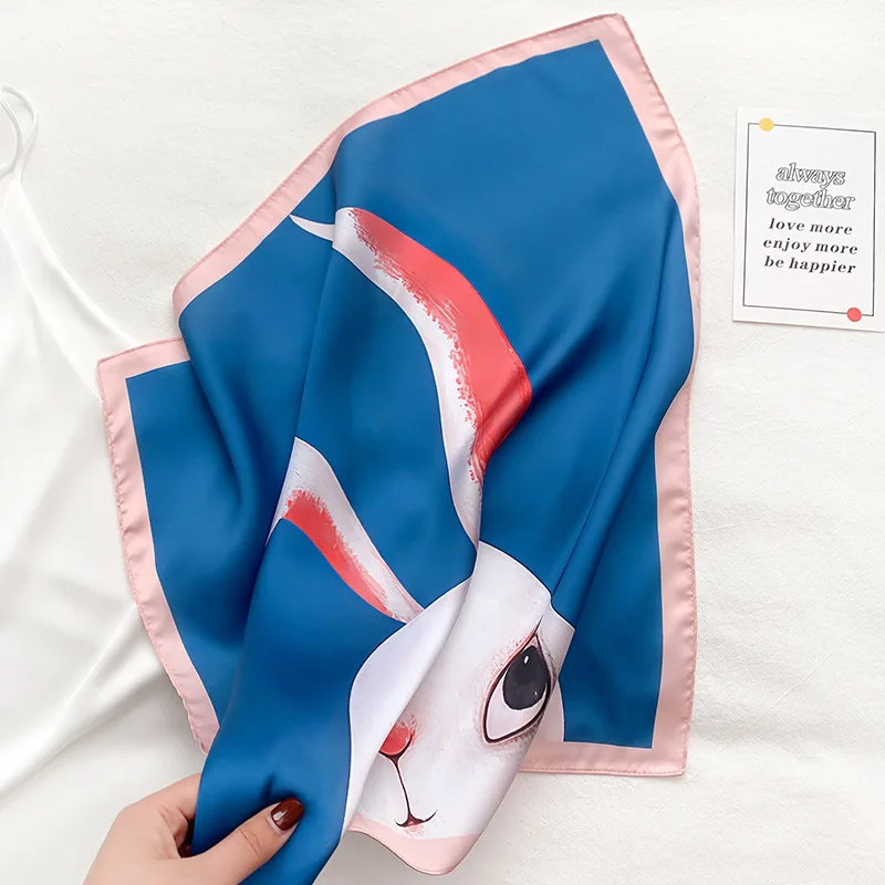 

2021spring summer new fashion temperament silk scarf women luxury cartoon printed small square scarf decorated silk scarf foular