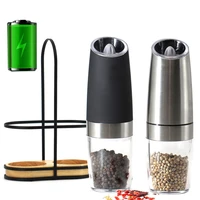 electric salt pepper grinder adjustable coarseness herb grinder stainless steel spice mill gravity sensor automatic kitchen tool