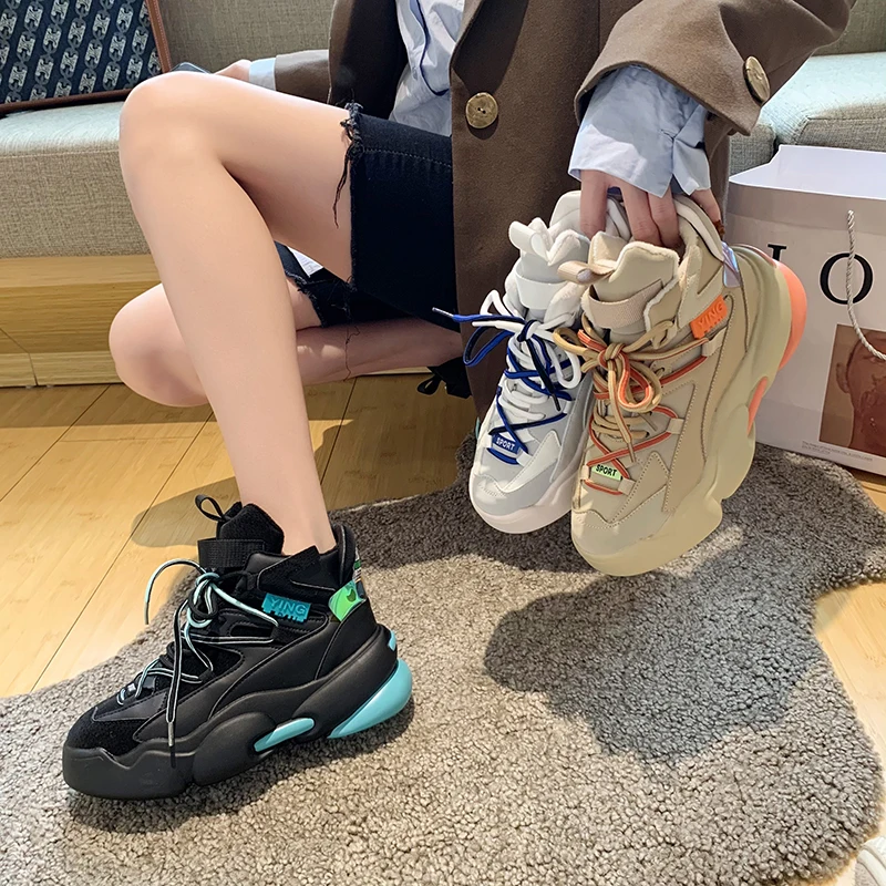 

Women Chunky Sneakers Woman Casual Shoes Comfortable Vulcanized Sneakers for Women Platform Height Increasing Flats Female Mujer