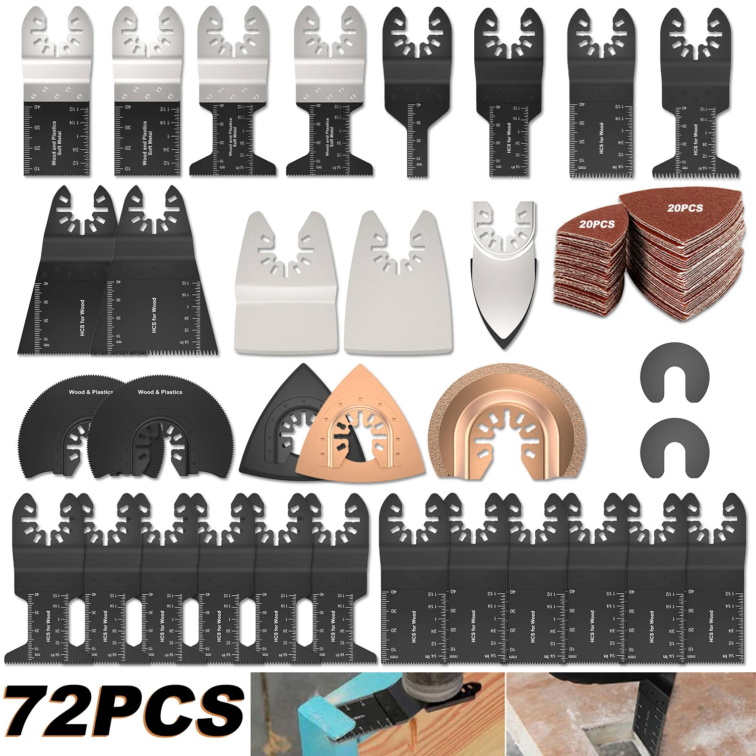 

72Pcs Oscillating Saw Blades Quick Release Multitool Wood Metal Cutter Power Accessories for Fein Multimaster, Dremel, Bosch