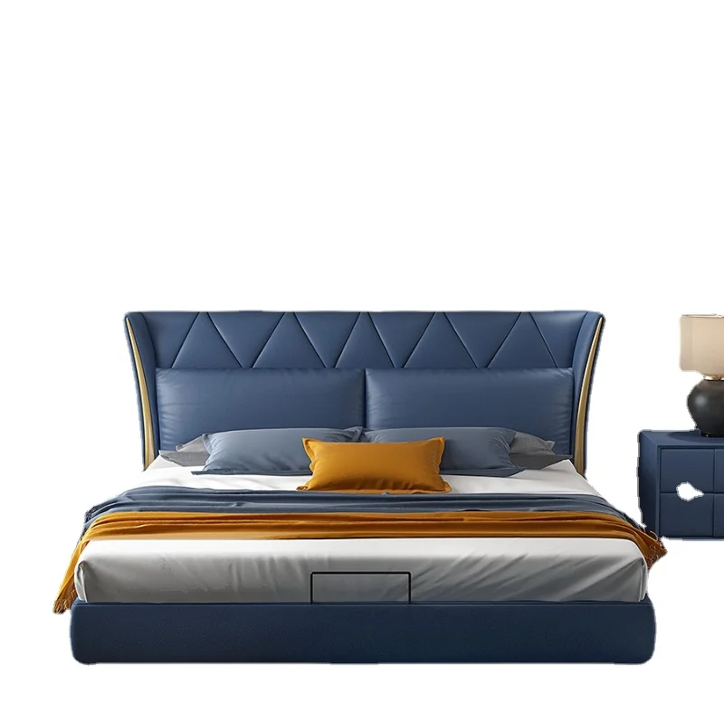 Роскошный кожаный светильник двойная кровать современный итальянский