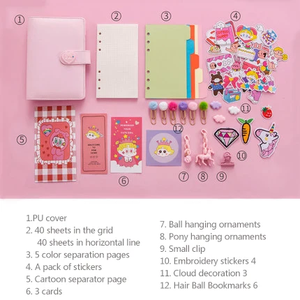 pink Kawaii PU планировщик блокнот розовый A6 спиральный блокнот планировщик Органайзер связующий дневник пули блокнот-журнал - Цвет: pink