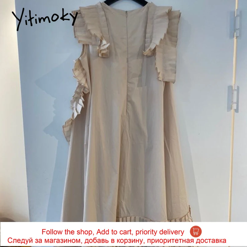 

Yitimoky Vintage Folds Ruffles High Waist Tank Maxi Dress for Women 2021 Oversize Sleeveless O-Neck Unicolor Summer Clothes New