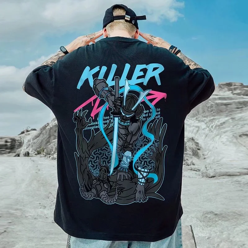 

Trendy hip hop loose t-shirt men's short sleeve oversize fashion 5-sleeve couple's summer half sleeve