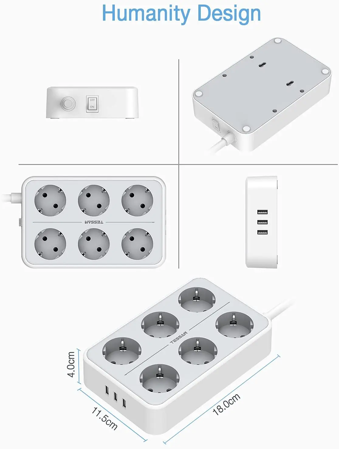 Удлинитель сетевой с 3 USB портами и евровилкой 2 м|Вилки розеткой| |