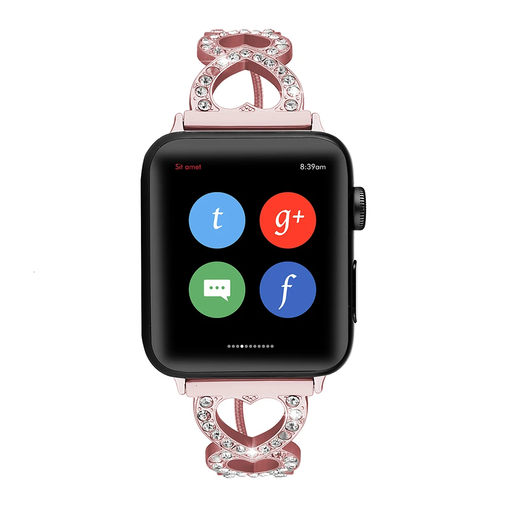 Ремешок из нержавеющей стали с бриллиантами для apple watch 44 мм 40 iwatch series SE 6 5 4 3 2