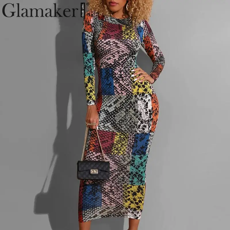 Glamaker винтажное платье карандаш с животным принтом vestidos женское тонкое