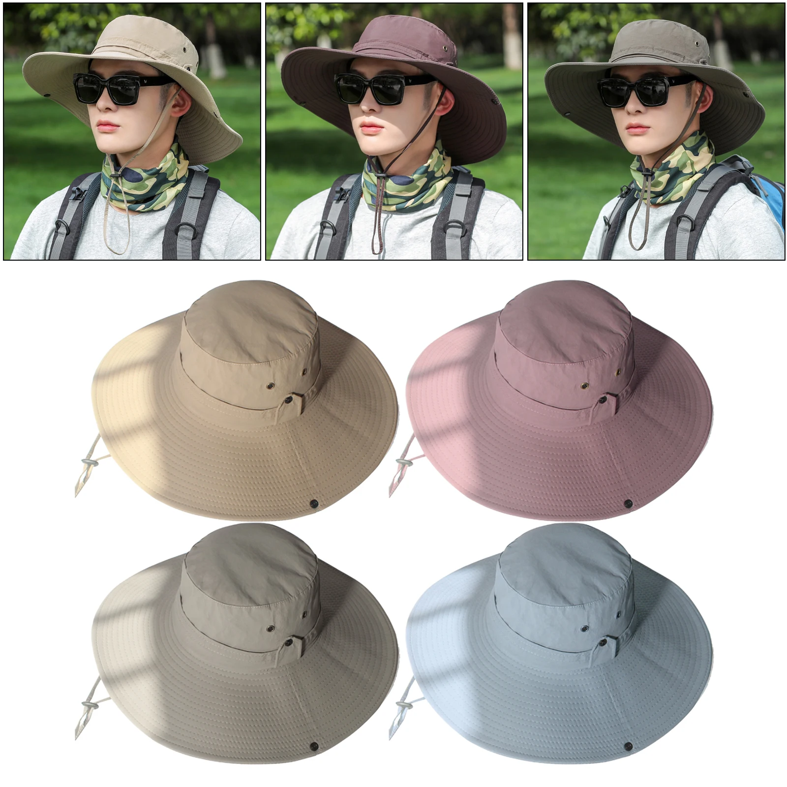 

Summer Men Wide Brim Bucket Hat Outdoor Beach Cap for Golf Fishing