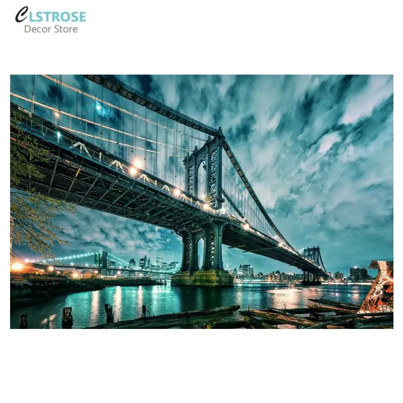 

New York Brooklyn Bridge Night View 5D DIY Diamond Painting Mosaic Acrylic Cross Stitch Full Diamond Embroidery Home Decoration