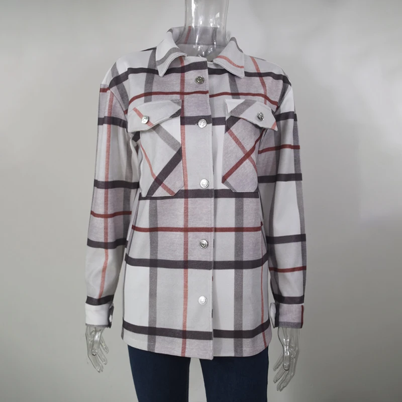 

Bikoles 2021 Autumn And Winter Fashion Casual Women's Coat Plaid Long Sleeve Cardigan Button Pocket High Street Ladies Jacket