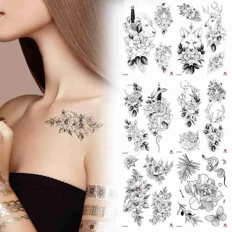 

Classic Disposable Waterproof Eco-friendly Flower Arm Arm Pattern Sticker Sticker Tattoo Skull Half Fierce W9X4