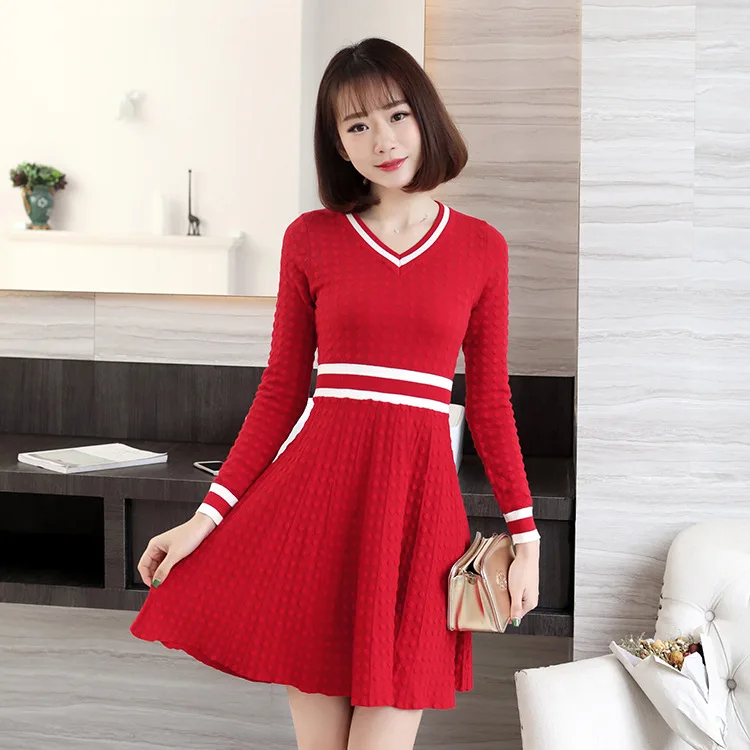 Женское вязаное платье трапеция повседневное облегающее свитер с длинным