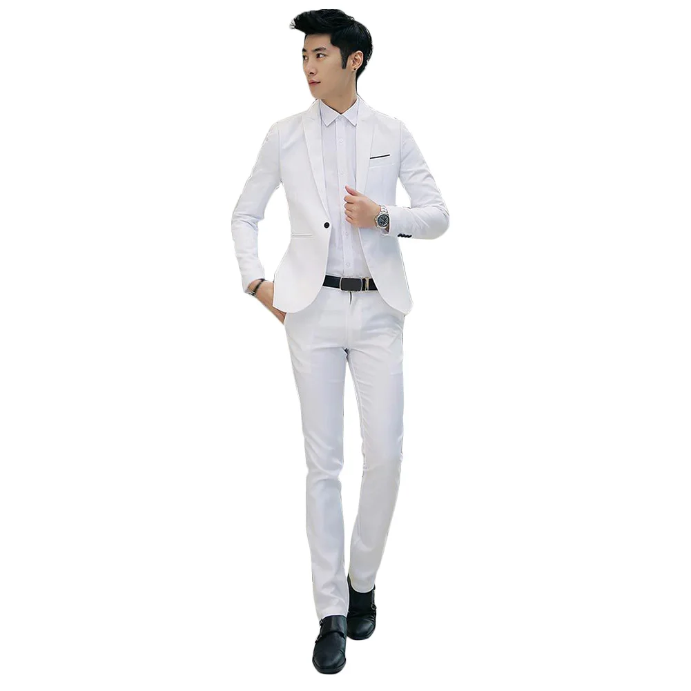 

New Design Coat and Pant Suit Men Solid Color Wedding Tuxedos For Men Slim Fit Mens Suits Korean Fashion Jackets+Pants