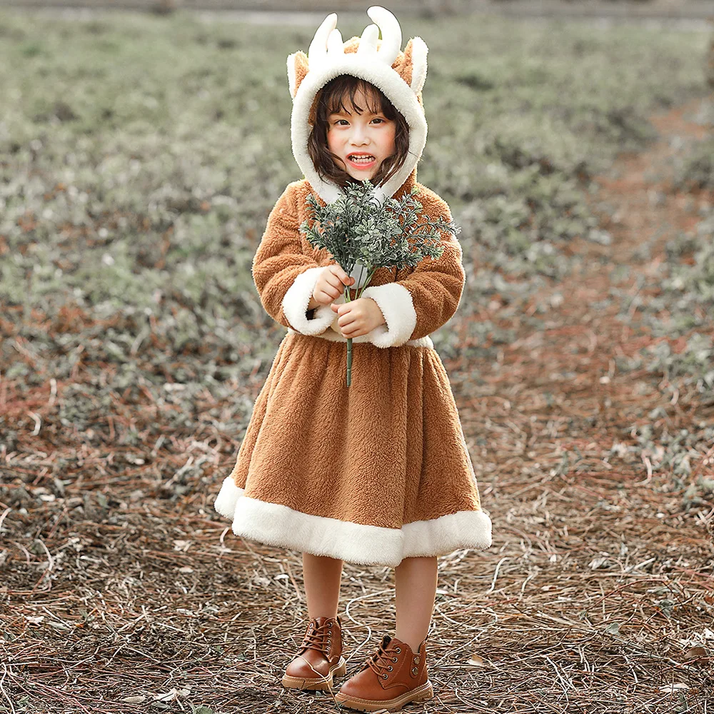 

Christmas Reindeer Cosplay Dresses For Kids Girls Halloween Costumes Flannel Pajamas Homewear Winter