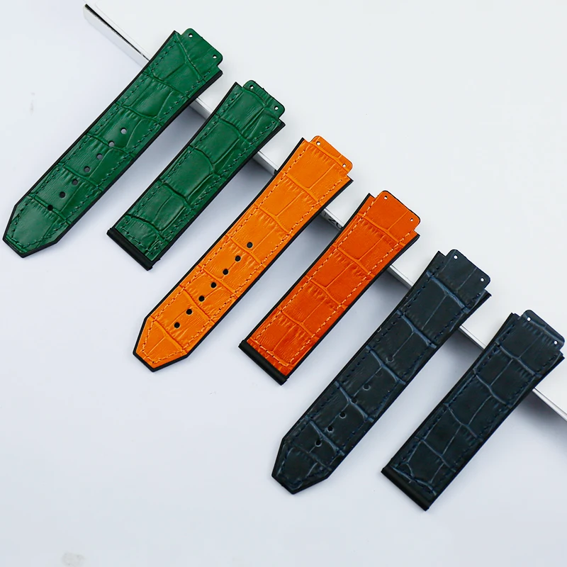 Watch accessories men's 19mm x 25mm leather strap for Hublot series fashion business 22mm buckle ladies rubber sports strap
