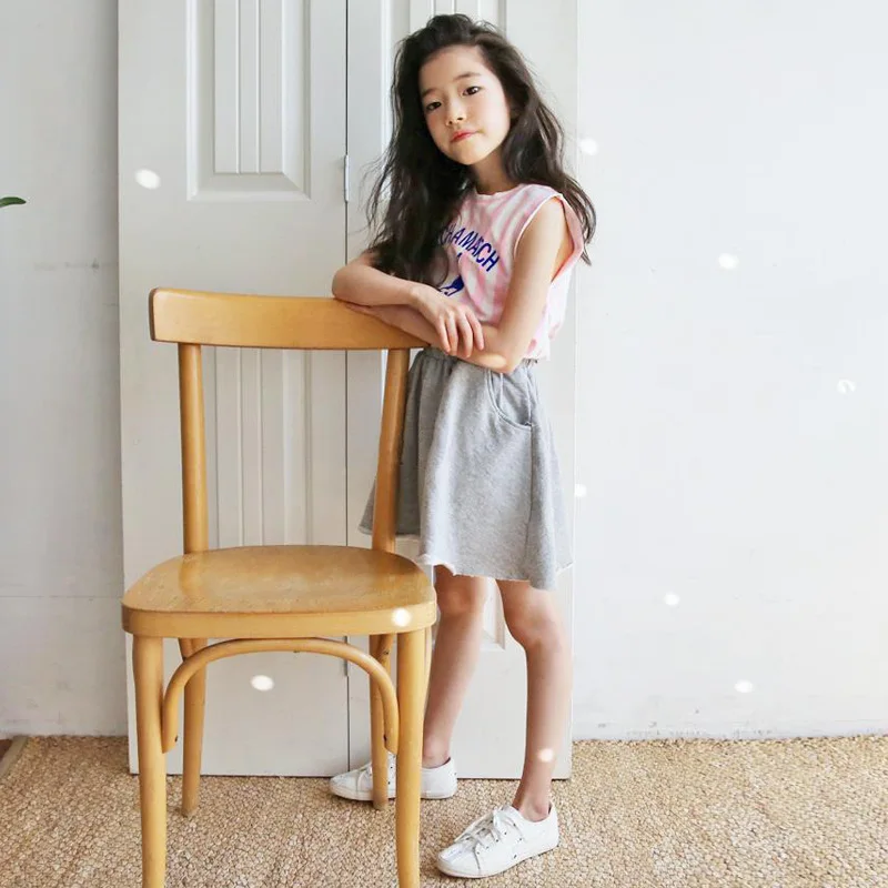 Girls Summer Set Striped Casual Clothing Suit Vest T-shirt + Skirts Children Letter Clothes Family Matching |