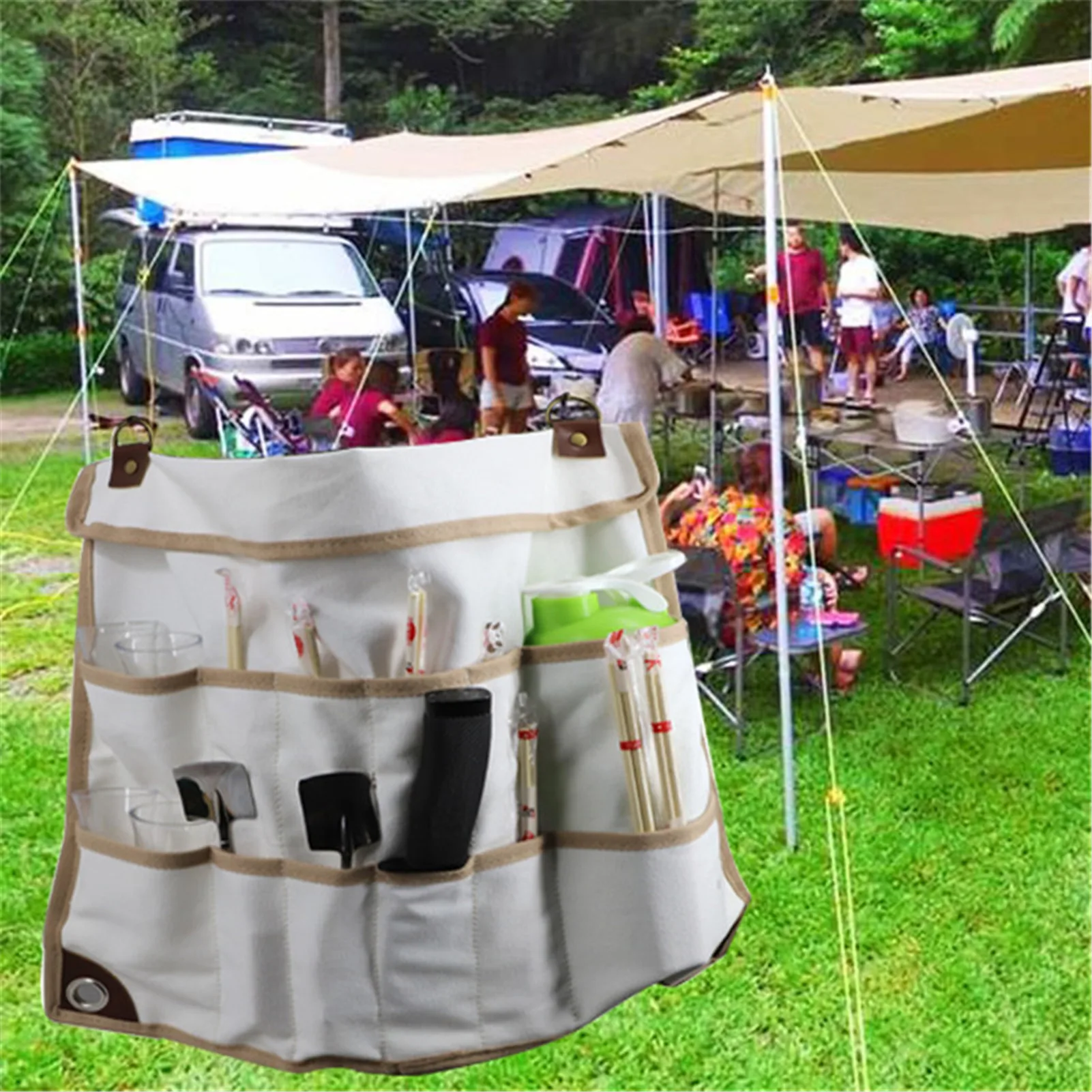 

Hanging Outdoor Portable Camping Picnic Storage Bag TRectangle Tableware Storage Bags Outdoor Organizer Supplies