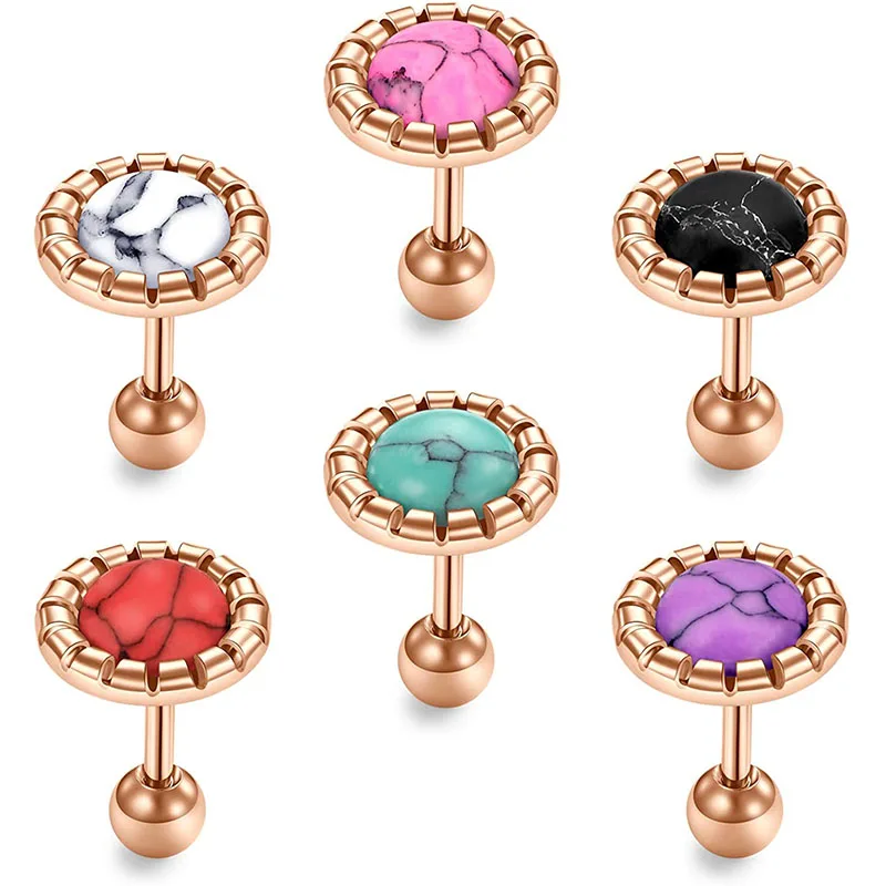 Серьги на Козелок 16 г 6 мм 8 Надеваемые На ушной хрящ шпильки камень Топ Вперед