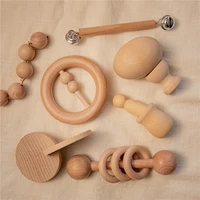 5pc7pc1set baby montessori toy set wooden teether music rattles graphic cognition early educational toys 0 12months baby gift