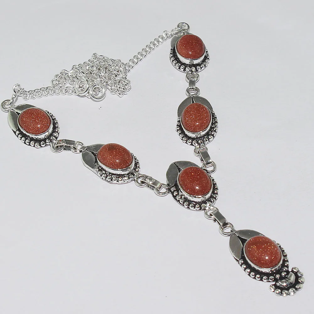 

Sun Stone Necklace Silver Overlay over Copper , 42.5cm, N1064