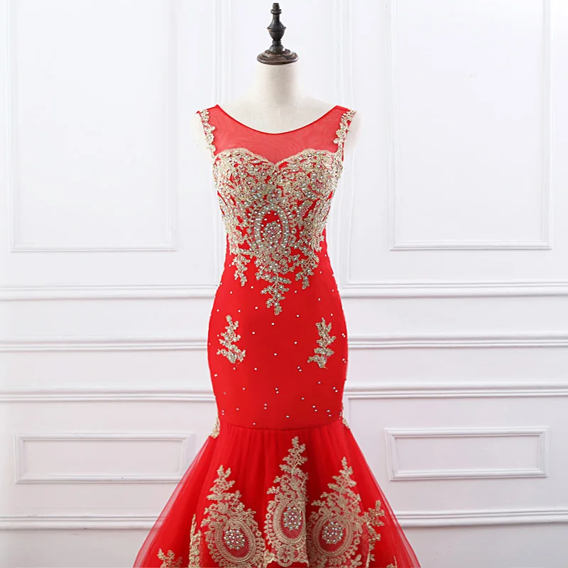 E JUE SHUNG кружевные Красные Свадебные платья с аппликацией Русалка Прозрачные для