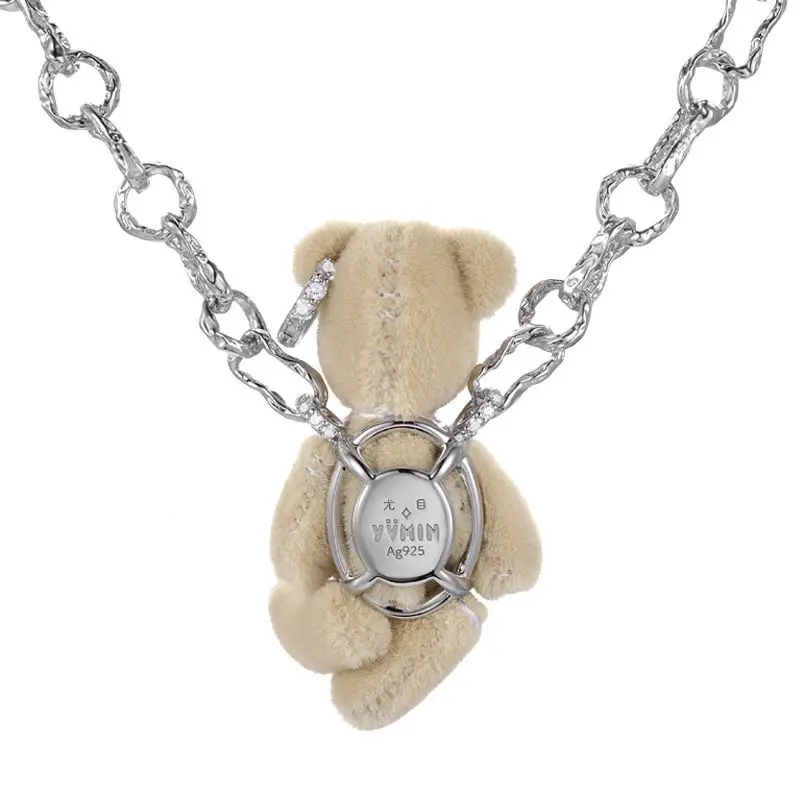 

Yvmin Capsule Series Full Of Vitality Fashion Sweet Girl Necklace Bear Puppet Inlaid With Pink Gem Necklace S925 Silver