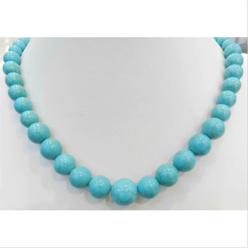 Новинка 6 14 мм синий индейка бирюза драгоценные камни круглые бусы ожерелье