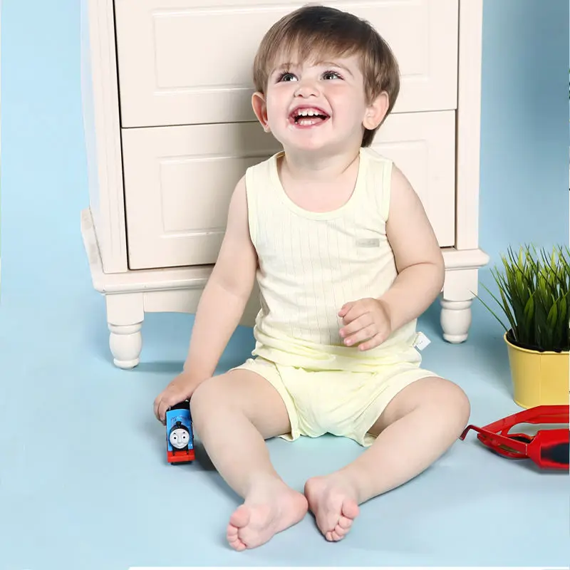 

Children's Summer Clothing Sets Pure Cotton Vest And Shorts Suit Baby Underwear 0-9 Years Kid Thin Air Conditioning Wear Pajamas