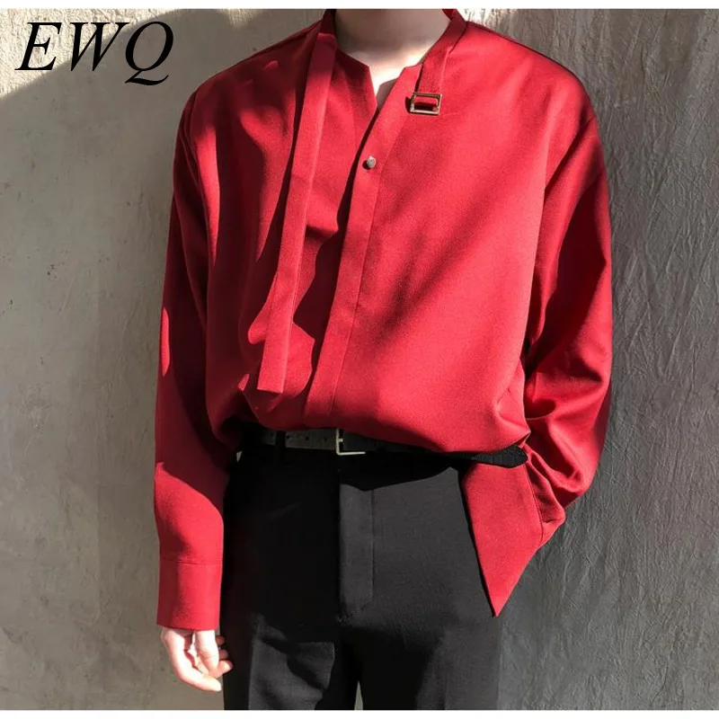 Мужская шифоновая рубашка EWQ модная винтажная с длинным рукавом и