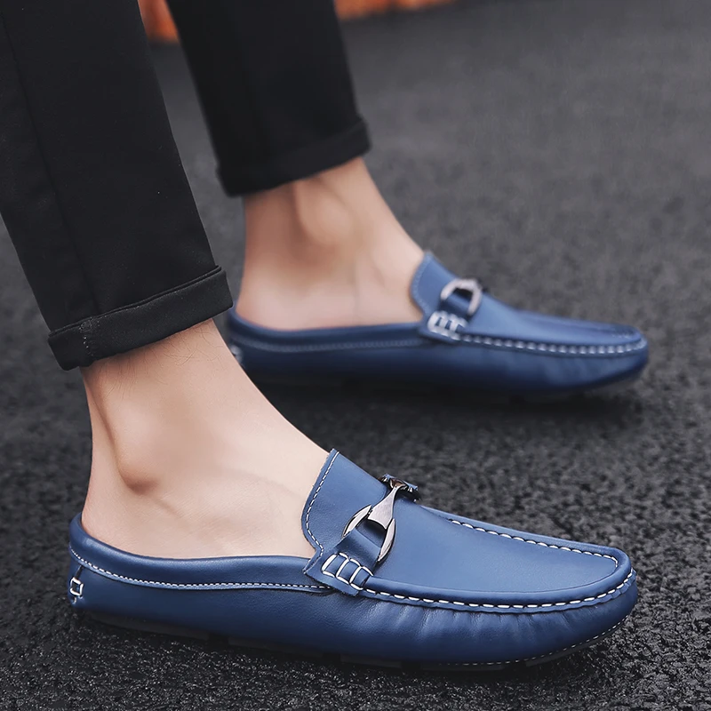 Lofer Shoes Man Half For Men Formal Mens Loafers Leather Male Business Fashion Casual Light Driving Flat | Обувь