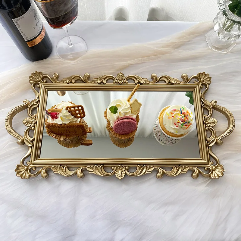 

Plates Cake Stand Nordic Binaural Glass Mirror Gold Storage Tray Photo Props поднос для декора тарелка 디저트접시 Table Decoration
