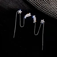 2021 new zircon tassel earrings fashion net red temperament personality cold wind ear bone clip flower earrings for women
