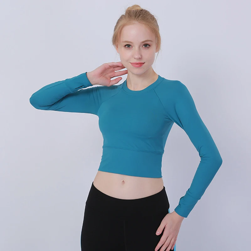 Бесшовные топы для йоги с длинным рукавом тренировок женщин фитнеса спортзала