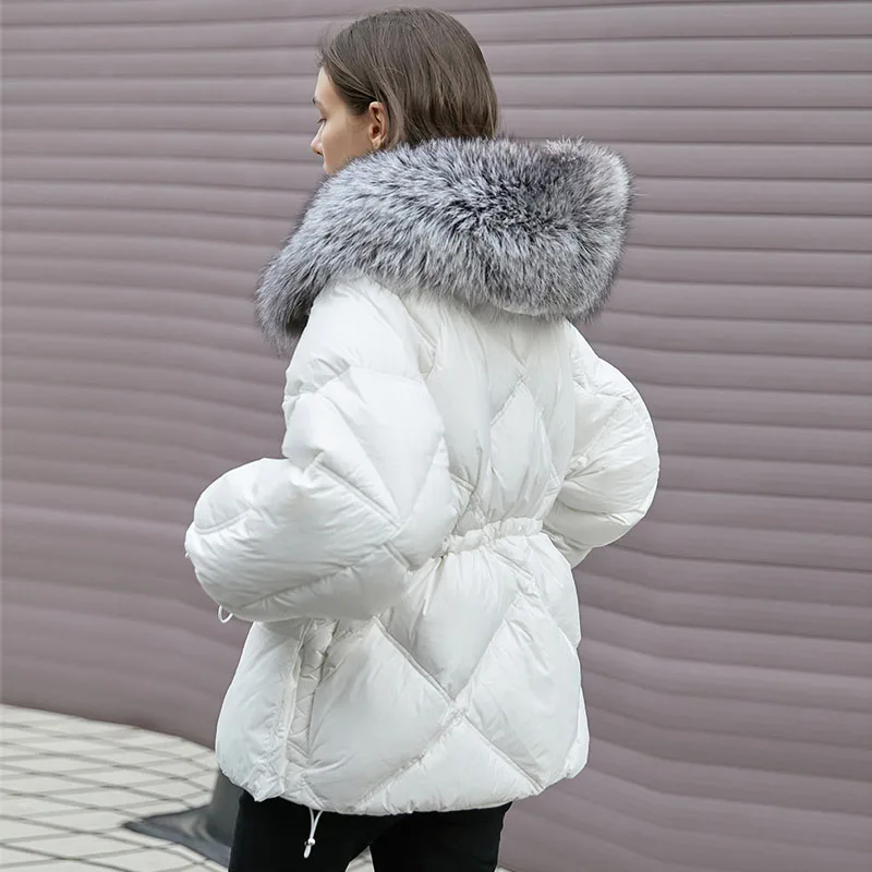 Janveny большой натуральный Лисий меховой воротник длинное пуховое пальто 2020 новая